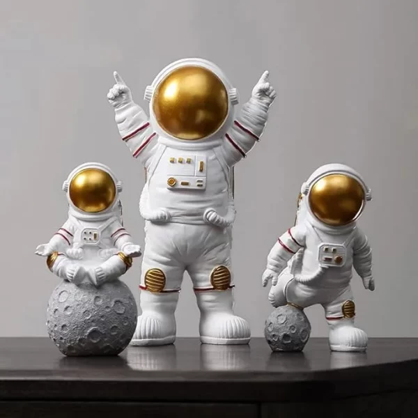 Street27® Resin Astronaut Spaceman Statue Ornament Home Office Desktop Figurine Decors Set of 3 - Golden - Image 5