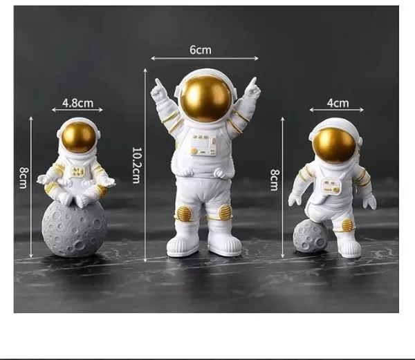 Street27® Resin Astronaut Spaceman Statue Ornament Home Office Desktop Figurine Decors Set of 3 - Golden - Image 3