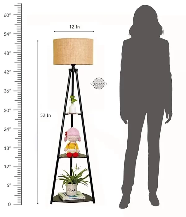 Metal Floor Lamp with 3 shelves (Brown Jute)