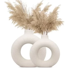 White Vase/Flower Vase/Pampas Grass Vase/Ceramic Vase/Round Shaped Vase/Home Decor Centrepiece/Decor Showpiece Donut Vase