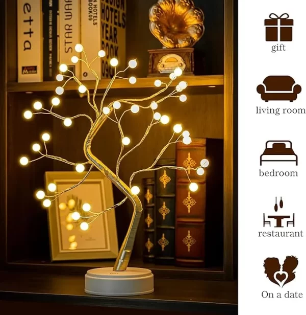 REFULGIX LED Tabletop Bonsai Tree Light Touch Switch DIY Artificial Light Tree Lamp Decoration Festival Holiday Battery/USB Operated (Pearl Node Lamp, Plastic, Pack of 1) - Image 3