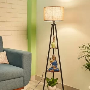 Metal Floor Lamp with 3 shelves (Brown Jute)